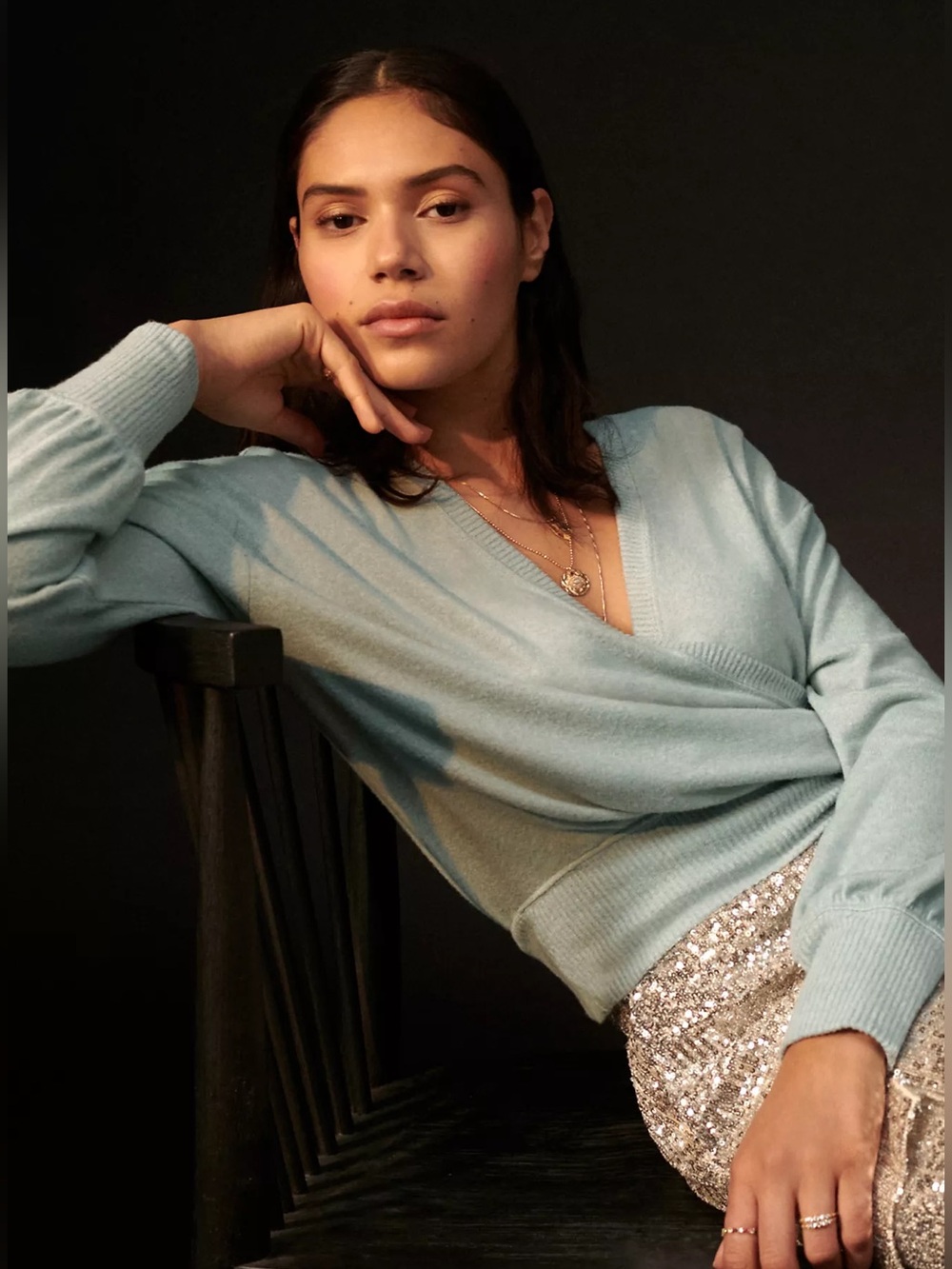 Anthropologie Sz Lg Green Rocio Surplice Top